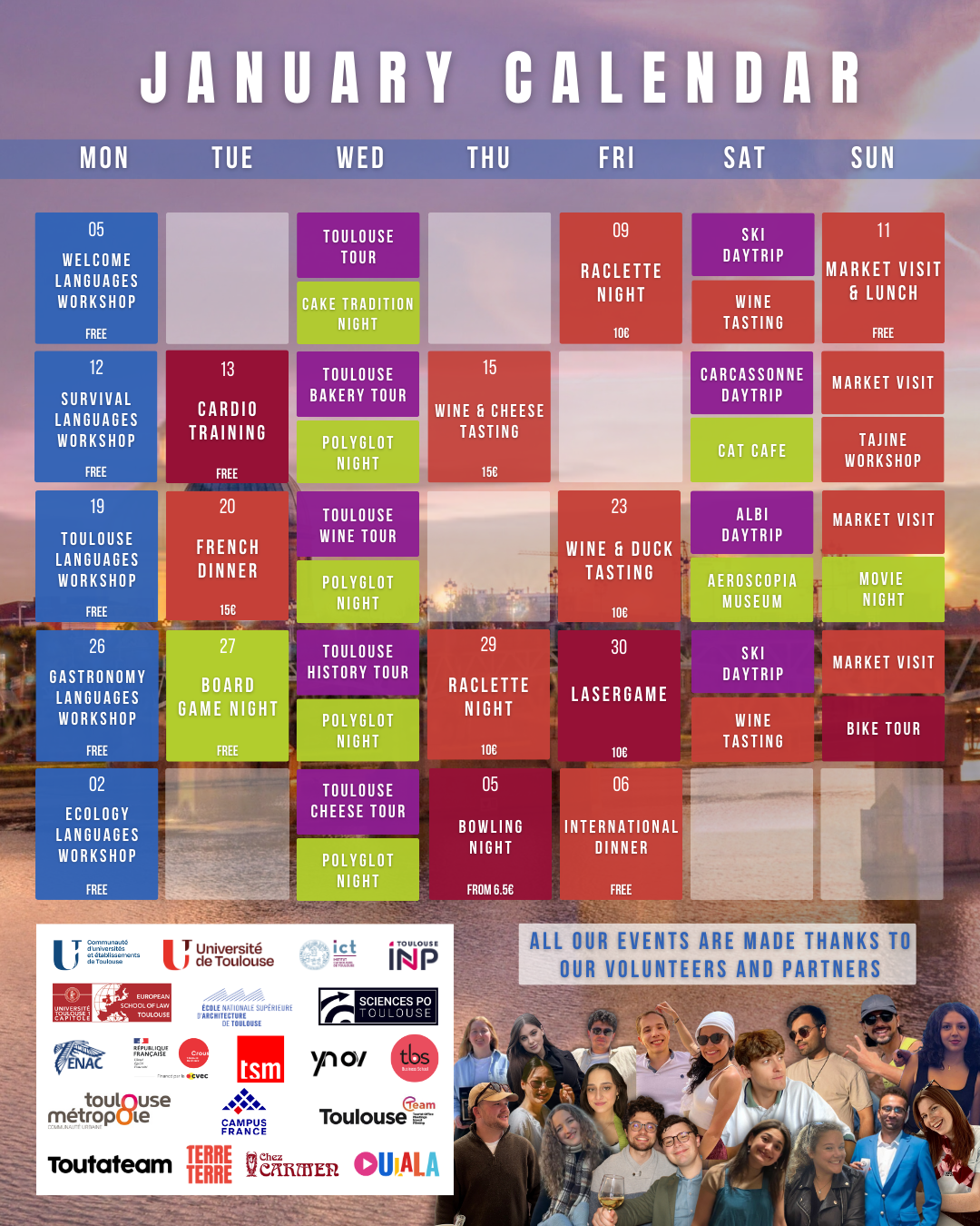 Calendrier des événements AEGEE Toulouse - Janvier 2026